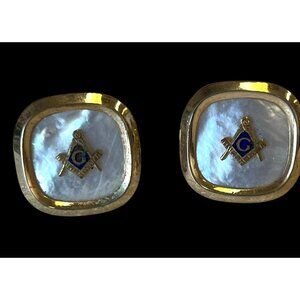 Masonic Gold tone & Mother Of Pearl Cufflinks With G Emblem